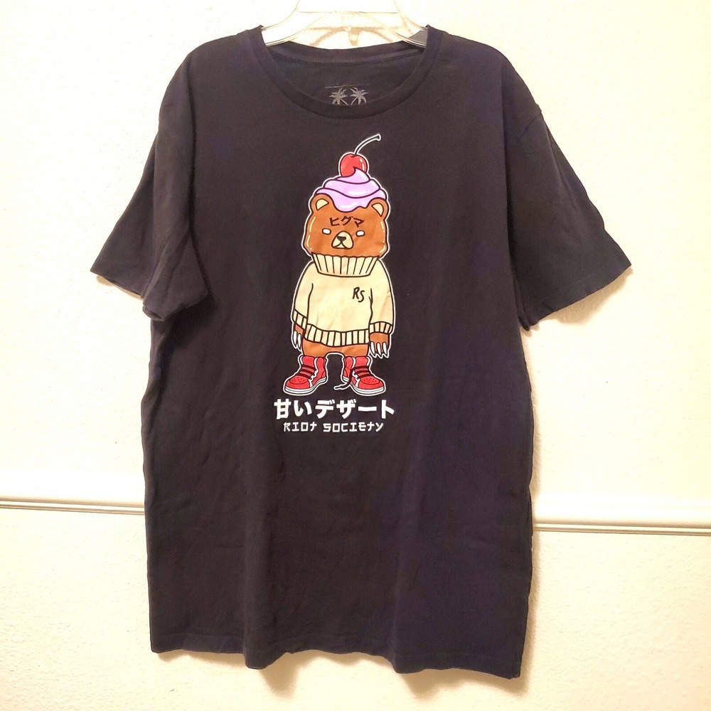 Riot Society x Sugee Bear Cupcake Mens Tee Black Size L Large T-shirt Japanese